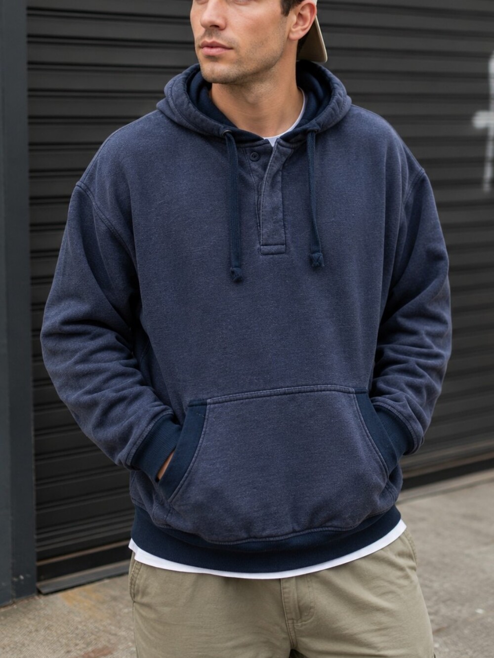 Logan Hill Pullover Hoodie XL Blue Cotton Blend Kangaroo Pocket Sweatshirt